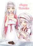  2girls chocolate chocolate_heart hands_clasped heart kantai_collection long_hair looking_at_another mother_and_daughter multiple_girls red_eyes sensen shoukaku_(kantai_collection) silver_hair valentine very_long_hair 
