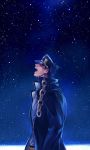  1boy black_hair blue crying hat ishiima_shiro jojo_no_kimyou_na_bouken kuujou_joutarou long_coat sky solo star_(sky) starry_sky tears 