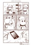  (o)_(o) ahoge cellphone comic computer computer_keyboard computer_mouse computer_screen headphones highres horns kantai_collection long_hair mittens monochrome moomin moomintroll musical_note northern_ocean_hime phone sazanami_konami shinkaisei-kan sitting smartphone tail translation_request 