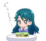  animated animated_gif blue_eyes blue_hair chibi doughnut eating go!_princess_precure kaidou_minami long_hair lowres mameshiba precure smile ugoira 