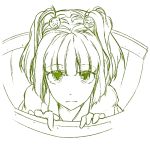  1girl bucket hair_bobbles hair_ornament hikuma in_bucket in_container kisume monochrome short_hair simple_background solo touhou twintails white_background 