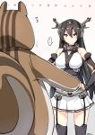  &gt;:| 1girl absurdres black_hair commentary_request headgear highres kantai_collection long_hair looking_at_viewer nagato_(kantai_collection) navel pleated_skirt red_eyes ryuki_(ryukisukune) skirt squirrel sweat 