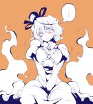  1girl :&lt; blush ghost_tail hat hokuto_(scichil) monochrome orange_background soga_no_tojiko solo sweatdrop tate_eboshi touhou 