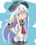  1girl blue_eyes hat hibiki_(kantai_collection) kantai_collection long_hair silver_hair steins_schwanz uniform 