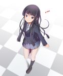  1girl akiyama_mio black_eyes black_hair checkered checkered_floor k-on! long_hair ns.x school_uniform smile 