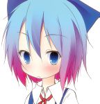  1girl blue_eyes blue_hair blush bow cirno collared_shirt frown hair_bow ichihina short_hair solo touhou tsurime 