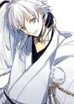  1boy black_gloves gloves japanese_clothes looking_at_viewer male_focus obo parted_lips simple_background sketch solo touken_ranbu tsurumaru_kuninaga white_background yellow_eyes 