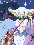  breasts covers_(kill_la_kill) eyebrows hourglass_shape kill_la_kill kiryuuin_ragyou large_breasts life_fiber panty_&amp;_stocking_with_garterbelt parody rainbow_hair red_eyes shenanimation style_parody thick_eyebrows wide_hips 