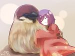 1girl bird closed_eyes drooling japanese_clothes kimono long_sleeves minigirl obi purple_hair sash sleeping solo sukuna_shinmyoumaru teru_(kazanawa) touhou wide_sleeves 
