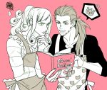  2boys apron baking book funny_valentine ginmu gyro_zeppeli hair_up jojo_no_kimyou_na_bouken long_hair multiple_boys steel_ball_run 