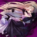  1girl blonde_hair breasts cleavage dress fur_trim heterochromia high_ponytail hilda_(under_night_in-birth) long_hair long_sleeves purple_nails red_eyes solo under_night_in-birth very_long_hair violet_eyes yutsuka_(amyucca) 