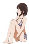  1girl :o barefoot bikini breast_press breasts brown_eyes brown_hair cleavage hasshin_kaisen highres katou_megumi saenai_heroine_no_sodatekata short_hair side-tie_bikini sitting striped striped_bikini striped_swimsuit swimsuit 