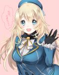  1girl atago_(kantai_collection) blonde_hair blue_eyes gloves hat kantai_collection long_hair mirakururu smile uniform waving 