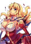  1girl absurdres blonde_hair blue_eyes blush breasts cleavage cleavage_cutout detached_sleeves freezing hairband highres kim_kwang_hyun large_breasts long_hair long_skirt long_sleeves looking_at_viewer no_bra official_art parted_lips satellizer_el_bridget shirt skirt sleeves_past_wrists solo 