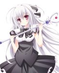  blush dress iris_freyja joouo_mujin_no_fafnir long_hair red_eyes silver_hair staff 