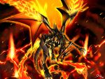  burning dragon duel_monster fire flying no_humans omega_na_hito open_mouth red-eyes_black_flare_dragon red_eyes volcano yuu-gi-ou 