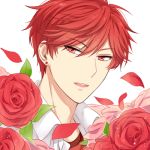  1boy apfl0515 flower gekkan_shoujo_nozaki-kun lowres male_focus mikoshiba_mikoto petals red_eyes redhead rose smile upper_body 
