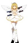  1girl blonde_hair breasts dress green_eyes gun heterochromia ing_(artist) looking_at_viewer quadruple_wielding senran_kagura senran_kagura_(series) solo thigh-highs violet_eyes weapon wings 