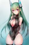  breasts cleavage cleavage_cutout elbow_gloves front_zipper_swimsuit gloves green_hair headgear highres long_hair menou_kaname taishi_(picchiridou) thigh-highs 