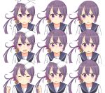  1girl :3 ^_^ admiral_(kantai_collection) akebono_(kantai_collection) averting_eyes bell closed_eyes flower furrowed_eyebrows gloves hair_bell hair_flower hair_ornament happy jingle_bell kantai_collection max_melon_teitoku neckerchief open_mouth petting pov sailor_collar school_uniform serafuku side_ponytail simple_background tears upper_body violet_eyes wavy_mouth white_background white_gloves 