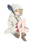 1girl brown_hair final_fantasy hood long_hair popman3580 simple_background smile solo staff white_background white_mage 