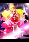 1girl :d aqua_eyes blonde_hair crystal cure_flora earrings gloves go!_princess_precure gradient_hair haruno_haruka highres jewelry letterboxed looking_at_viewer magical_girl multicolored_hair open_mouth pink_hair precure smile solo two-tone_hair watari_(hasumi_rina) white_gloves 