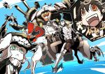  !? &gt;:d 2girls :d :x brown_eyes brown_hair cannon commentary_request crossover flying fusou_(kantai_collection) gangure_(disemboweled) green_eyes hand_on_hip haruna_(kantai_collection) headgear highres iron_man kantai_collection kongou_(kantai_collection) marvel mecha multiple_girls nagato_(kantai_collection) ocean open_mouth perspective pointing pointing_forward power_armor shinkaisei-kan silhouette size_difference smile standing standing_on_head standing_on_water turret walking walking_on_water white_hair wo-class_aircraft_carrier yamashiro_(kantai_collection) 