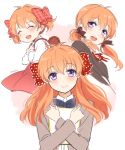  1girl ^_^ age_progression apfl0515 artist_name backpack bag bow child closed_eyes gekkan_shoujo_nozaki-kun hair_bow low_twintails multiple_persona open_mouth orange_hair polka_dot polka_dot_bow sakura_chiyo smile twintails violet_eyes younger 