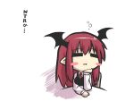  1girl =_= blush_stickers chibi chin_rest dress_shirt gomasamune head_wings koakuma long_hair necktie open_mouth pointy_ears redhead shirt smile solo touhou translation_request upper_body 
