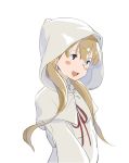  1girl brown_hair final_fantasy hood long_hair open_mouth popman3580 simple_background smile solo white_background white_mage 