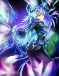  1girl ass blue_eyes bodysuit character_request city flying headgear highres kito_(kito2) long_hair looking_back neptune_(series) purple_hair solo 