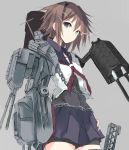  1girl blue_eyes brown_hair chain furutaka_(kantai_collection) glowing glowing_eye highres kantai_collection machinery nao_(qqqbb) short_hair turret uniform 