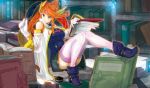  breasts duel_monster gagaga_clerk long_hair open_mouth orange_hair skirt solo thigh-highs yuu-gi-ou 