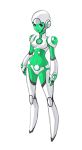  1girl android aya_(green_lantern) blue_eyes blue_sclera dc_comics full_body green_lantern_corps green_skin helmet robot_girl robot_joints small_breasts solo white_background william_ruzicka 