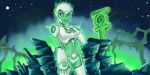  1girl android aura aya_(green_lantern) blue_eyes blue_sclera dc_comics glowing glowing_eyes green_lantern_corps green_skin helmet justice_league robot_girl rubtox solo 