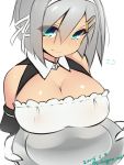  1girl alternate_costume blue_eyes breasts cleavage dangan_neko enmaided hamakaze_(kantai_collection) highres kantai_collection large_breasts maid short_hair silver_hair solo 