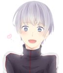  1boy blue_eyes blush free! grey_hair heart jacket kureha_(kurehakkk) male_focus mole mole_under_eye multiple_boys nitori_aiichirou open_mouth short_hair smile solo 