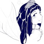  1girl bow dress hair_bow hikuma long_hair monochrome simple_background smile solo star star_sapphire touhou white_background wings 