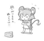  &gt;_&lt; 1girl anchor cheese chibi closed_eyes flying_sweatdrops food kantai_collection long_sleeves monochrome open_mouth sailor_dress short_hair sketch solo sweatdrop translation_request yuasan yukikaze_(kantai_collection) 