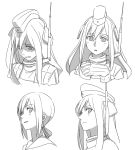  1girl expressions garrison_cap greyscale hat kantai_collection kinosuke_(sositeimanoga) long_hair monochrome multiple_views open_mouth simple_background solo u-511_(kantai_collection) white_background 