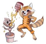  alcohol bottle drinking groot guardians_of_the_galaxy kandagawa marvel no_humans plant potted_plant raccoon rocket_raccoon 