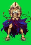  1girl blonde_hair broken broken_chain chain geta highres horn hoshiguma_yuugi looking_at_viewer muscle red_eyes sarashi skirt taipoh torn_clothes touhou 