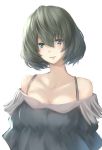  1girl bare_shoulders black_dress breasts collarbone dress grey_eyes grey_hair highres idolmaster idolmaster_cinderella_girls large_breasts looking_at_viewer oukawa_yuu smile solo takagaki_kaede upper_body 