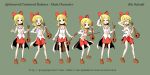 1girl blonde_hair bow character_name character_sheet commentary detached_sleeves erhu expressions green_background hair_bow highres instrument mary_janes open_mouth satsuki_rin shoes simple_background sixten skirt sleeveless solo torn_clothes touhou yellow_eyes 