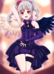  1girl angel_wings artist_request bare_shoulders blush dress drill_hair highres idolmaster idolmaster_cinderella_girls kanzaki_ranko long_hair open_mouth red_eyes silver_hair smile solo twin_drills twintails wings 