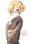  bespectacled blonde_hair glasses japanese_clothes kantai_collection kimono maikaze_(kantai_collection) nekobaka tagme 