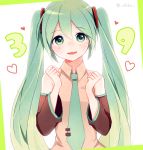  1girl 39 detached_sleeves green_eyes green_hair hatsune_miku long_hair necktie nokuhashi solo twintails twitter_username very_long_hair vocaloid 