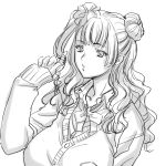  1girl asymmetrical_hair breasts cardigan gyaru-ko hair_bun huge_breasts long_hair magaki_ryouta one_side_up oshiete!_gyaru-ko-chan school_uniform sketch solo 