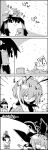  2girls 4koma antennae arm_up arms_up bow cape chibi_on_head comic cup hair_bow hair_tubes hakurei_reimu highres medicine_melancholy minigirl monochrome multiple_girls seiza shirt sitting skirt sleeping smile stretch sun sunlight tani_takeshi teacup touhou translation_request wriggle_nightbug yukkuri_shiteitte_ne 