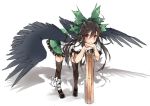  arm_canon bandage black_hair bow dress hair_ornament hell_raven leaning long_hair red_eyes reiuji_utsuho simple_background standing tagme touhou toutenkou weapon wings 
